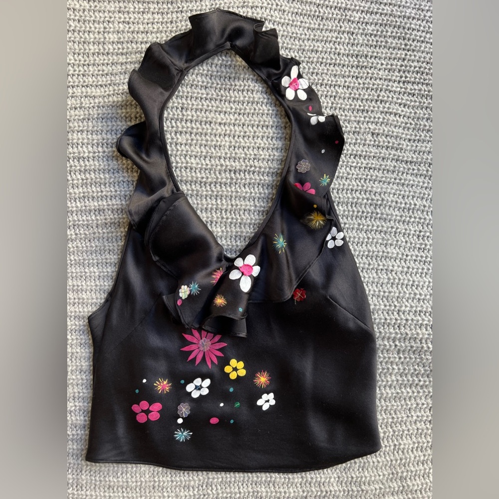 $690 Moschino Silk Floral Backless tie Back Top, S/40